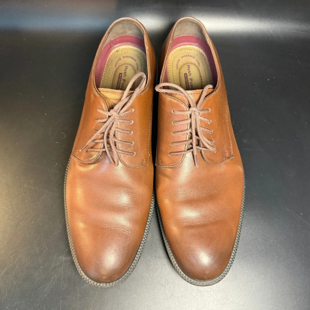 Hush Puppies Men's UK 10 US 11 Leather Brown Dress Shoes Oxfords‎ Lace Up